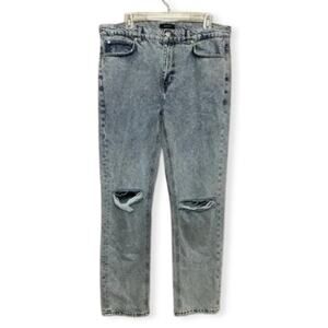 Amendi Straight Jeans Denim Distressed Button Zip Fly Blue Acid Wash M 36W NWT